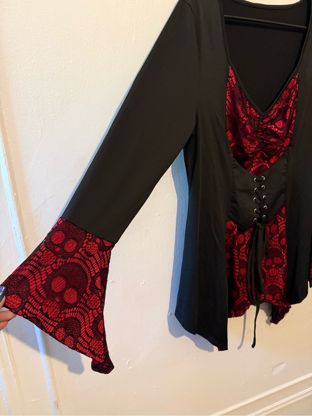 Black & Red Lace Gothic Corset Tunic top - Picture 5 of 11